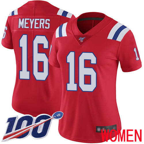 New England Patriots Football 16 100th Season Limited Red Women Jakobi Meyers Alternate NFL Jersey